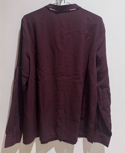 Band Collar Shirt With Ladder Lace