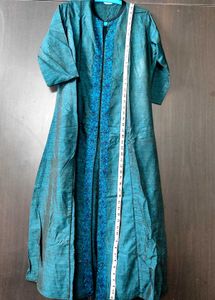 Peacock Blue Long Kurta With Chinese Collar