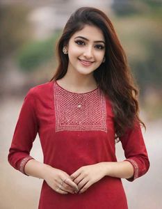 Embroidered Detail Red Kurti