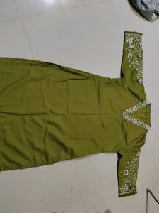 Olive Green Embroidered Kurti