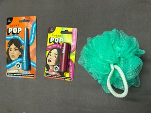 Sugar Pop Eyeliner & Lip Balm With Loofah Trio