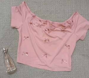 Pink Bow Crop Top