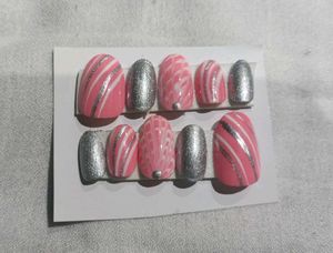 Pink & Silver Press-On Nail Set