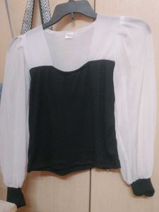 Chic Black & White Puff Sleeve Top