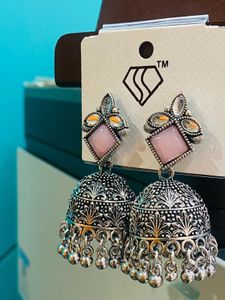 Pink Jhumka Earrings