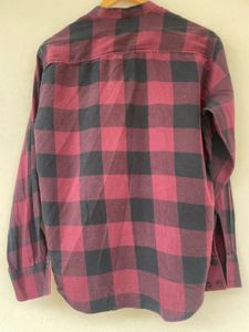 Maroon Buffalo Check Mandarin Collar Shirt