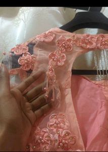 Peach Readymade Saree With Floral Blouse