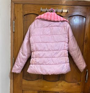 Pink Puffer Jacket with Fur Collar