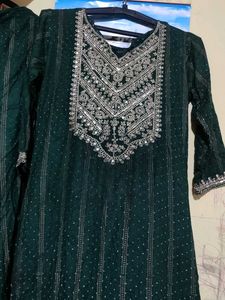 Green Embroidered Kurta Set