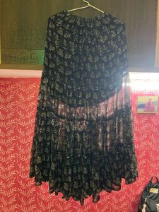 Semi Sheer Black Long Ethnic Skirt For Ladies