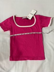 Zara Hot Pink Ringer Tee - New with Tags!