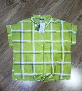 Checked Shirt Top With Tie-up