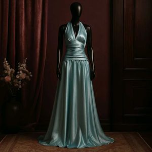 Elegant Blue Halter Gown