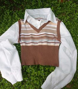 Striped Knit Top with Blouse