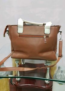 Floral-Accented Brown Satchel