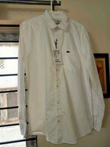 NEW LACOSTE OXFORD COTTON WHITTE SHIRT