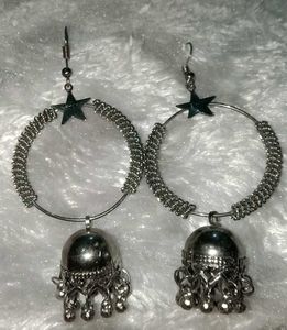 Silver Tone Star &amp; Jhumka Earrings