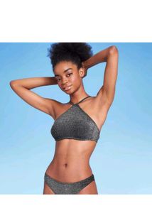 Imported Sparkly Black Halter Bikini Top