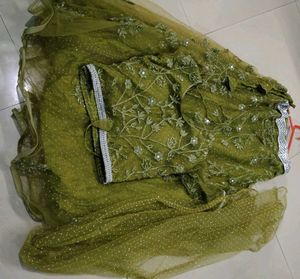 Olive Green Embroidered Lehenga Set