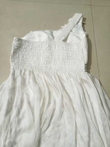 White One-Shoulder Party Dress Stretchy Bust-Waist