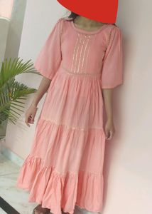 Full Flare Peach Gown Frock