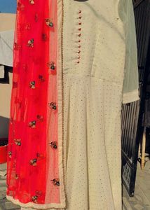 Beautiful Anarkali Gown With Red Dupatta