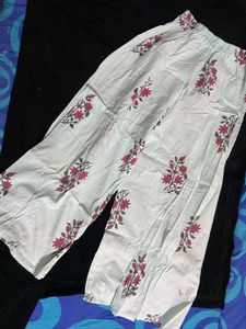 Blue Cotton Floral Dress With Plazzo