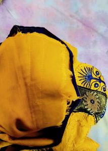 Yellow And Navy Blue Kurth Set