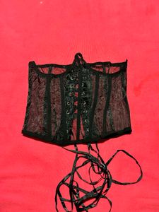 Black Lace-Up Corset Waist Cincher