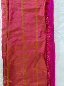 Elegant Pink Silk Saree with Gold Zari