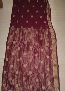 Maroon &amp; Gold Polka Dot Sari