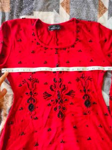 Red Beaded Long Sleeve Top