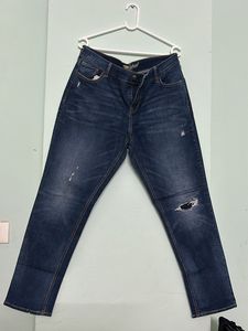 Navy Blue Ribbed Denim Jeans