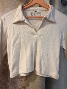Cream Ribbed Crop Top, Bust- 32/30 Strechable