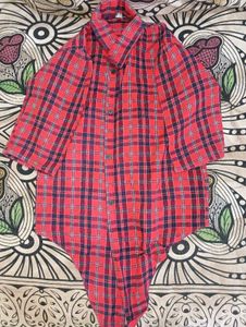 Red & Black Checked Tie-up Shirt (Woman)