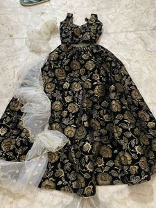 Weading Wear Floral Velvet Lahnga Set