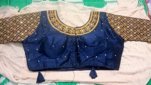 Embroidered Navy Blue Sari Blouse