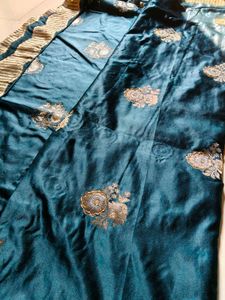 Elegant Teal Embroidered Saree