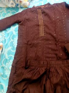 INDO ERA Brown Mirror Design Kurti Set