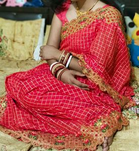 Elegant Pink Embellished Saree