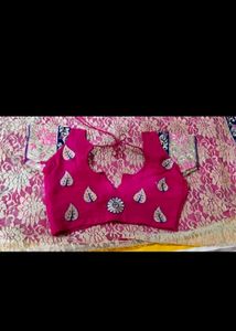 Pink Net+Chiffon Sari With Blouse