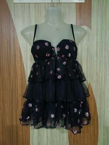 Victoria's Secret Black Floral Sequin Layer  Dres