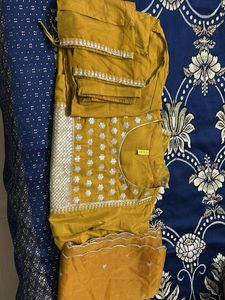 Elegant Mustard Embroidered Kurta set with dupatta
