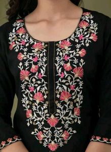 New🔥 Embroidery Black Kurtaset