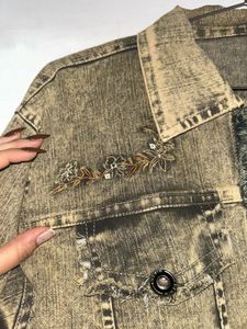 Embroidered Cropped Denim Jacket (Size S)