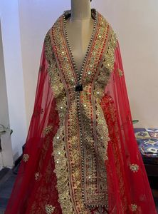 Red Heavy Work Lehenga With Dupatta (No Blouse)