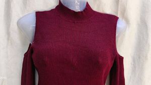 Burgundy Cold Shoulder Knit Top