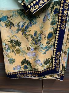 sea green with blue shade flower print saree wit