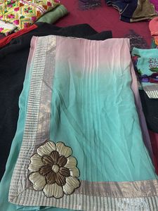 Pure Georgette Saree With Blouse -oil Stains