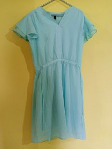 Polyester A-line dress with ruffled sleeves &amp; Side tie ups
